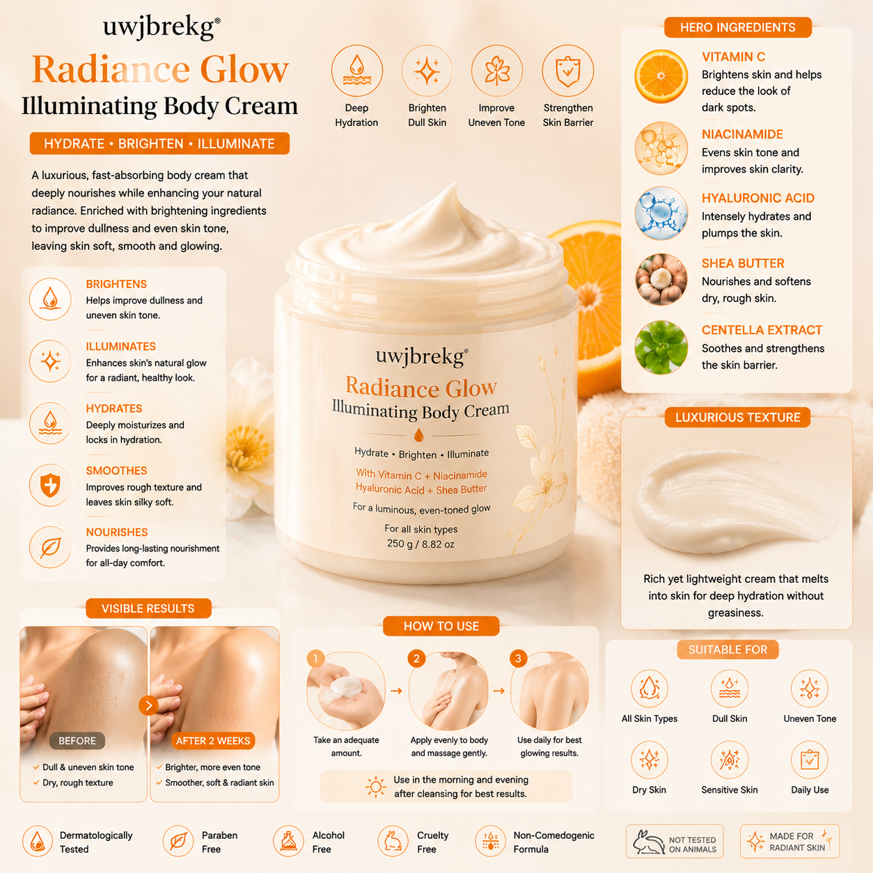 uwjbrekg® Radiance Glow Illuminating Body Cream
