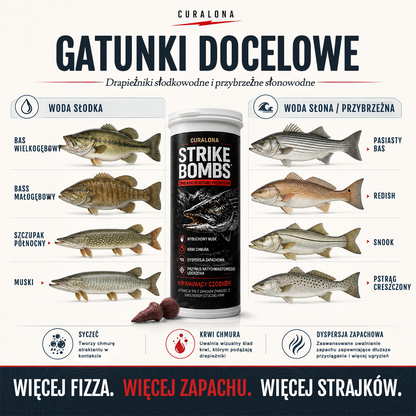 Oficjalny Sklep Markowy | ✅ Curalona® Strike Bombs — Nowa przynęta na wody słodkie i słone, która krwawi, musuje i prowokuje wielkie drapieżniki