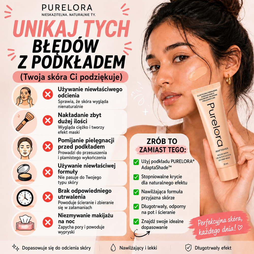 💖【Oficjalny Sklep】PURELORA® AdaptaShade Foundation — Dopasowujący się do kolorytu podkład z pielęgnacyjną formułą