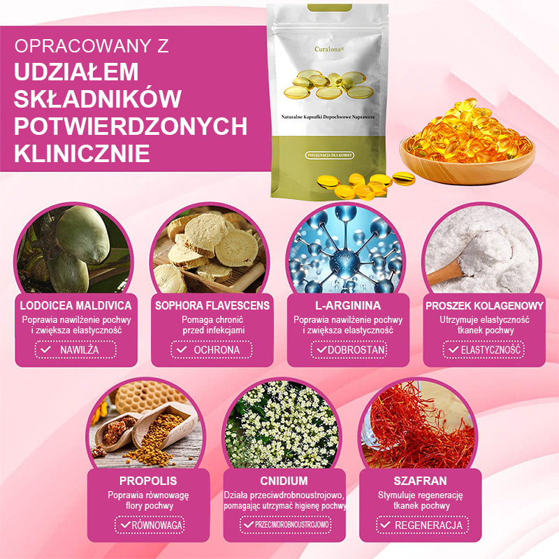 Curalona® Natychmiastowe Ukojenie Świądu i Detoks oraz Wyszczuplanie i Ujędrnianie – Regeneracja i Naturalne Kapsułki „Różowość i Delikatność” PRO