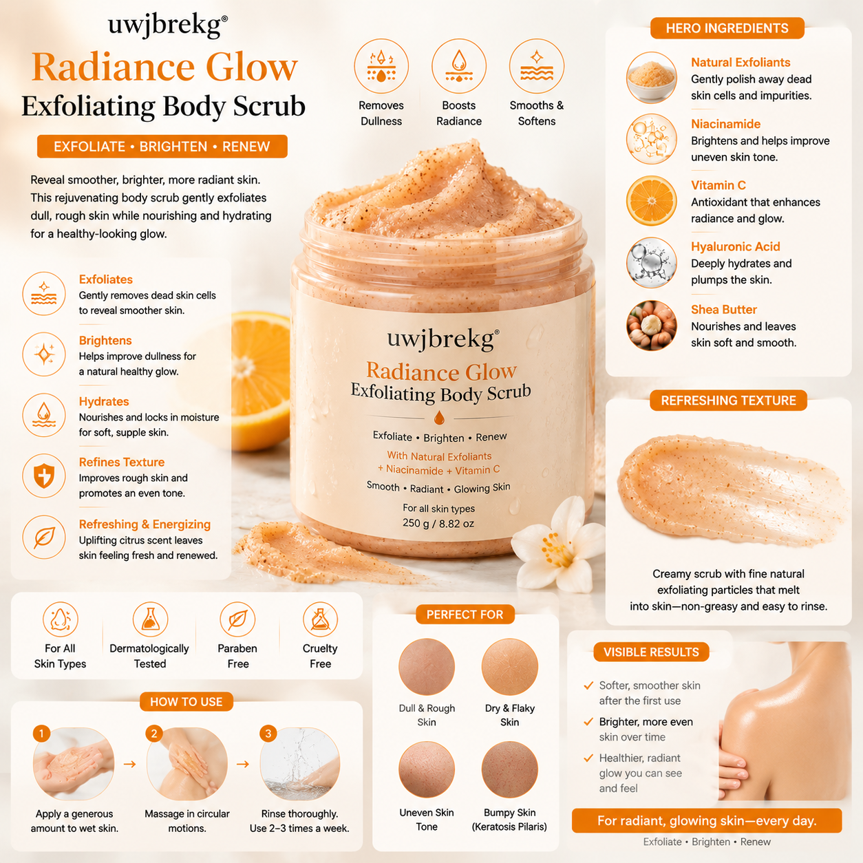 uwjbrekg® Radiance Glow Exfoliating Body Scrub